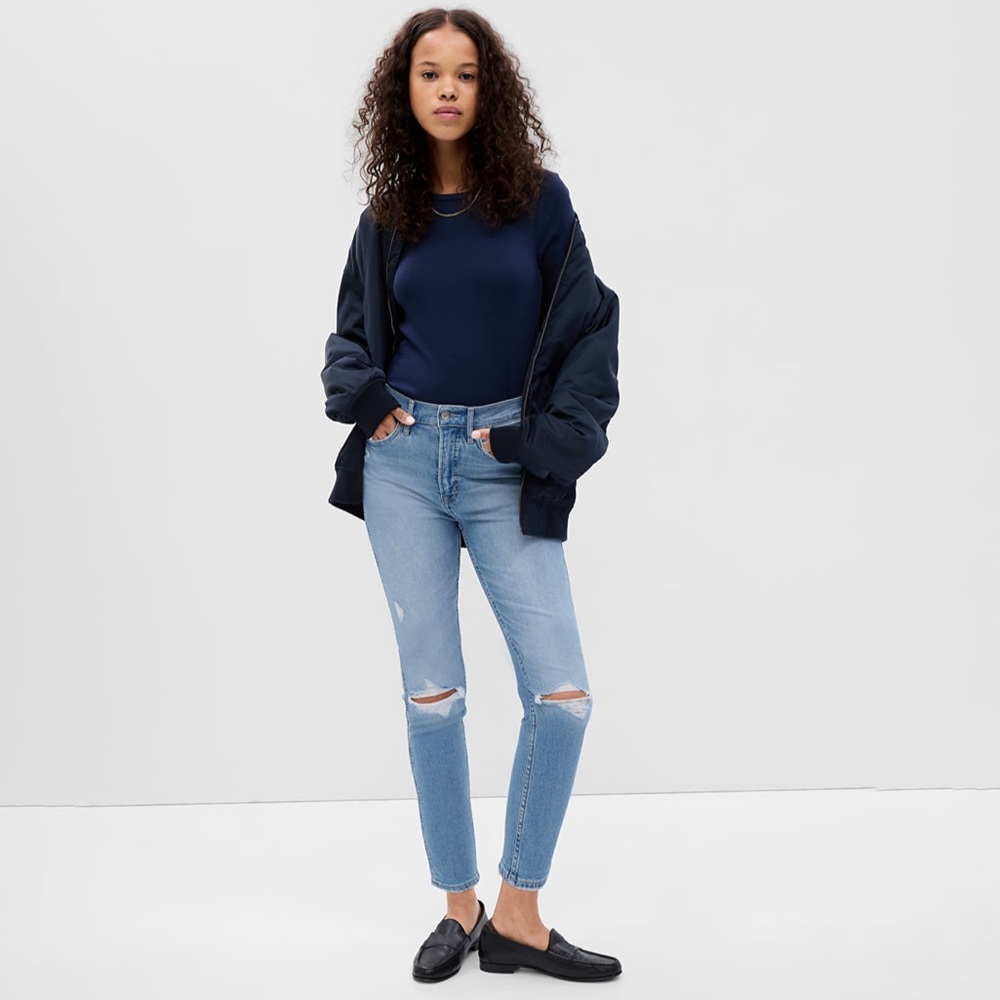 GAP TALL Vintage Slim High Rise Light Medium Distressed Blue Jeans